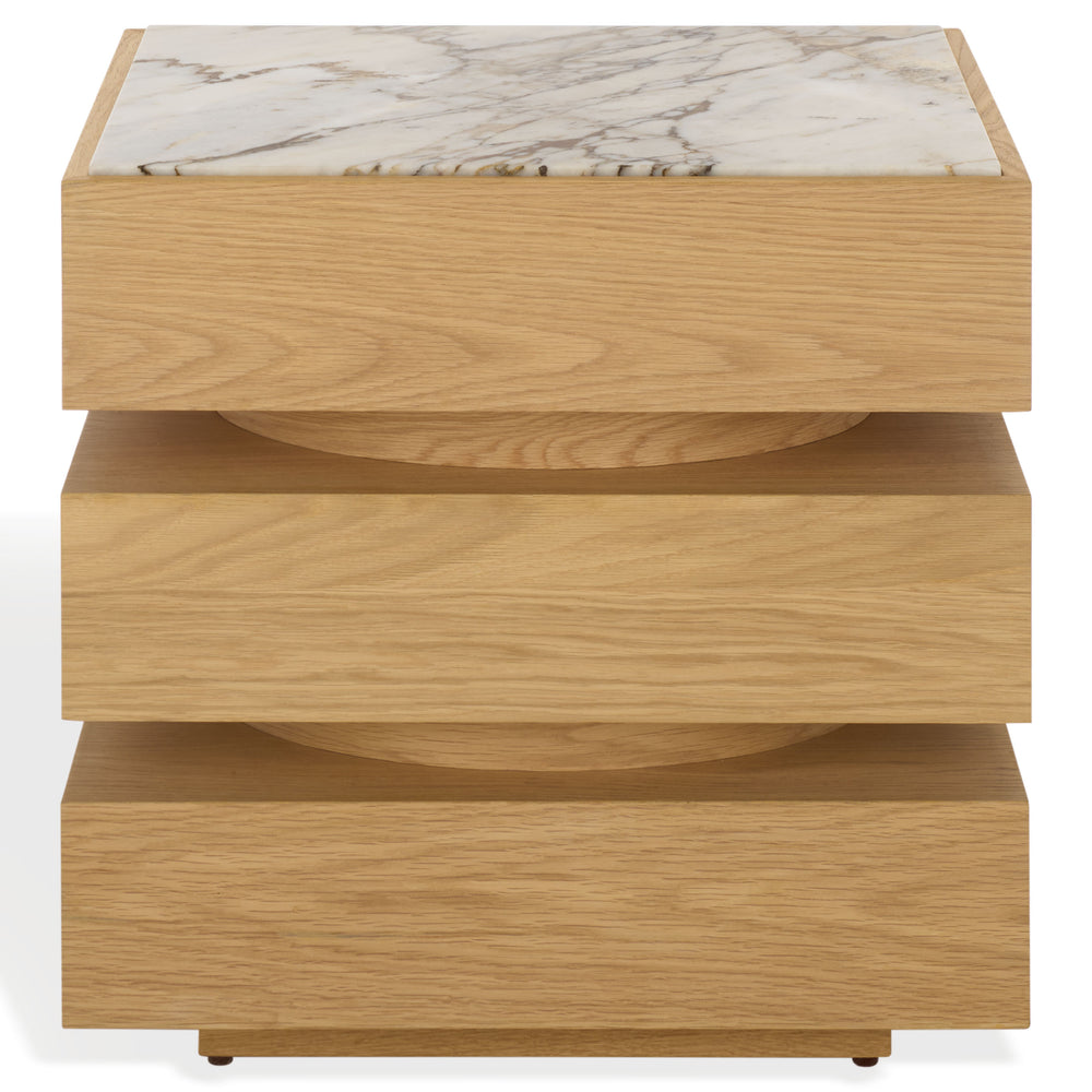 Shayrina Marble And Oak Accent Table With Solid Oak Base, Genuine Marble Top, Modern Side Table Elegance