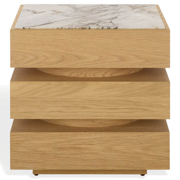 Shayrina Marble And Oak Accent Table With Solid Oak Base, Genuine Marble Top, Modern Side Table Elegance