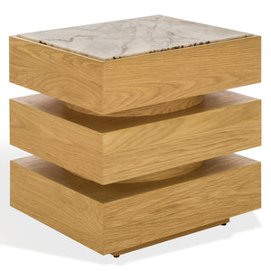 Shayrina Marble And Oak Accent Table With Solid Oak Base, Genuine Marble Top, Modern Side Table Elegance