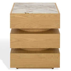 Shayrina Marble And Oak Accent Table With Solid Oak Base, Genuine Marble Top, Modern Side Table Elegance