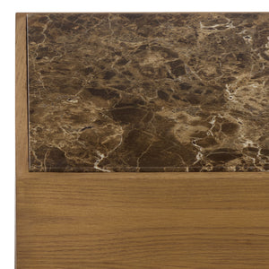 Shayrina Marble And Oak Accent Table With Solid Oak Base, Genuine Marble Top, Modern Side Table Elegance