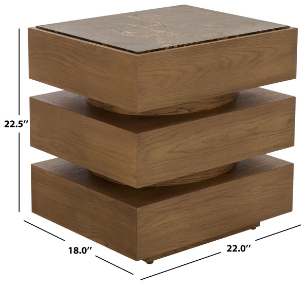 Shayrina Marble And Oak Accent Table With Solid Oak Base, Genuine Marble Top, Modern Side Table Elegance