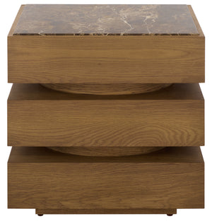 Shayrina Marble And Oak Accent Table With Solid Oak Base, Genuine Marble Top, Modern Side Table Elegance