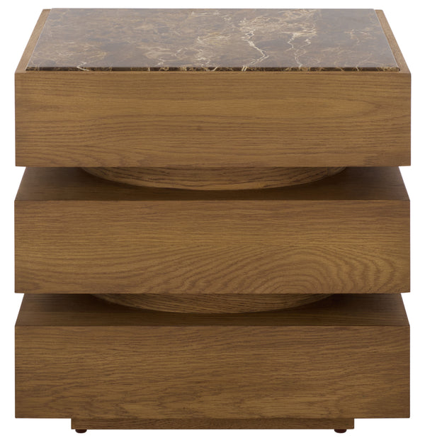 Shayrina Marble And Oak Accent Table With Solid Oak Base, Genuine Marble Top, Modern Side Table Elegance