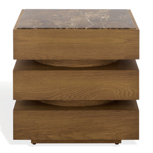 Shayrina Marble And Oak Accent Table With Solid Oak Base, Genuine Marble Top, Modern Side Table Elegance