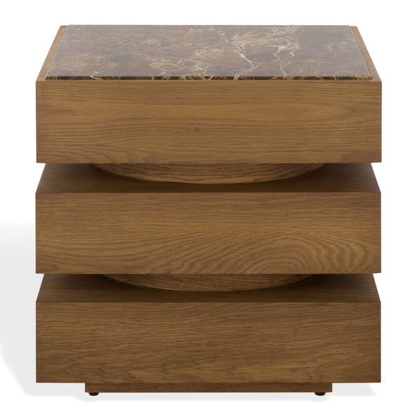 Shayrina Marble And Oak Accent Table With Solid Oak Base, Genuine Marble Top, Modern Side Table Elegance