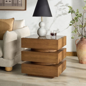 Shayrina Marble And Oak Accent Table With Solid Oak Base, Genuine Marble Top, Modern Side Table Elegance