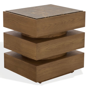 Shayrina Marble And Oak Accent Table With Solid Oak Base, Genuine Marble Top, Modern Side Table Elegance