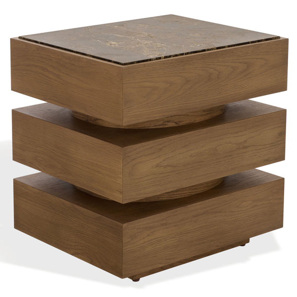 Shayrina Marble And Oak Accent Table With Solid Oak Base, Genuine Marble Top, Modern Side Table Elegance