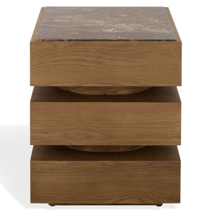 Shayrina Marble And Oak Accent Table With Solid Oak Base, Genuine Marble Top, Modern Side Table Elegance