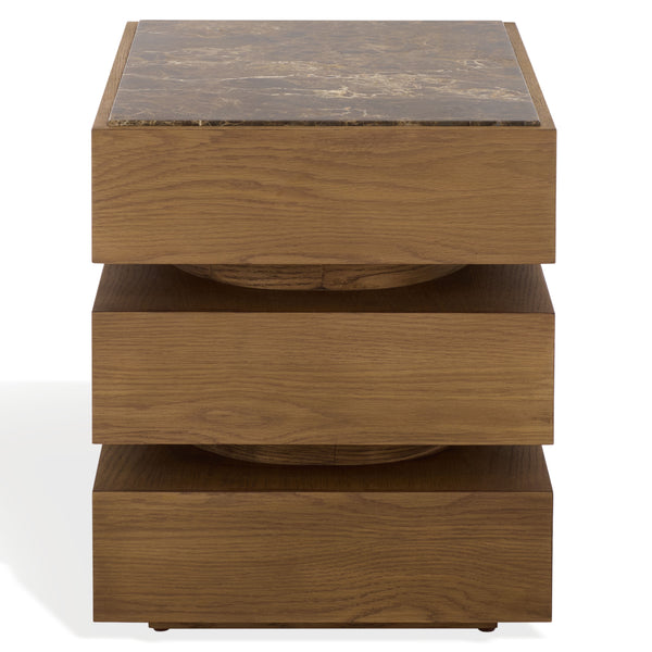 Shayrina Marble And Oak Accent Table With Solid Oak Base, Genuine Marble Top, Modern Side Table Elegance