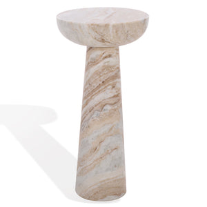 Glendale Round Marble Accent Table — Compact 20" Pedestal Side Table With Natural Veining And Durability