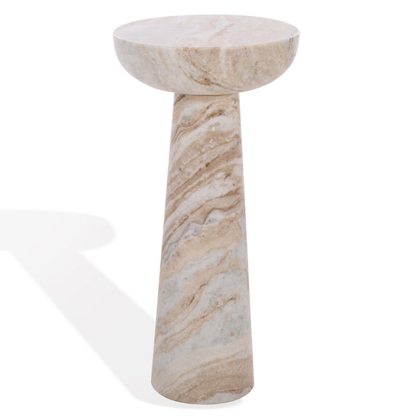 Glendale Round Marble Accent Table — Compact 20" Pedestal Side Table With Natural Veining And Durability