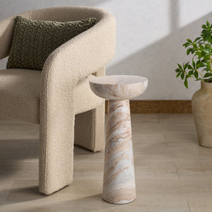 Glendale Round Marble Accent Table — Compact 20" Pedestal Side Table With Natural Veining And Durability