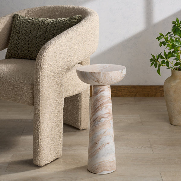 Glendale Round Marble Accent Table — Compact 20" Pedestal Side Table With Natural Veining And Durability