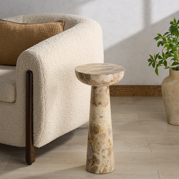 Glendale Round Marble Accent Table — Compact 20" Pedestal Side Table With Natural Veining And Durability