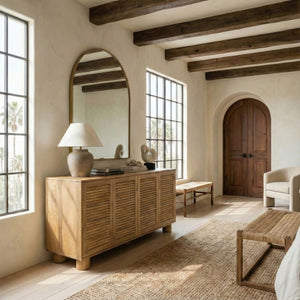 Safavieh Bellasasha Walnut Wood Four Door Sideboard Media Console for Living or Dining Rooms SFV9767A