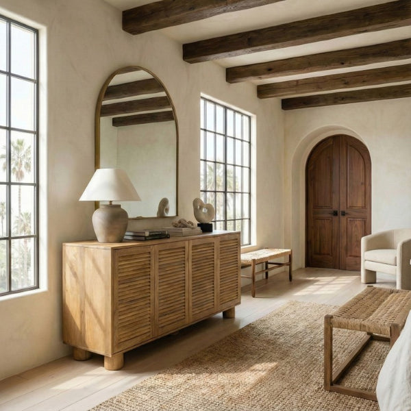 Safavieh Bellasasha Walnut Wood Four Door Sideboard Media Console for Living or Dining Rooms SFV9767A