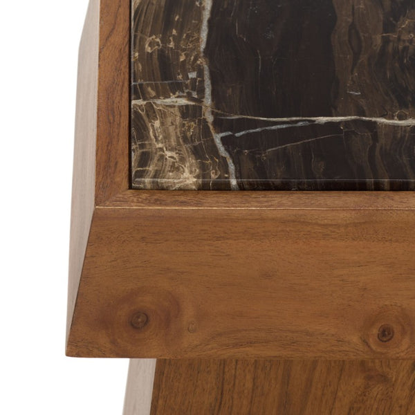 Safavieh Lakaytee Round Marble Top Accent Table with Walnut Wood Base for Living Spaces SFV9768A