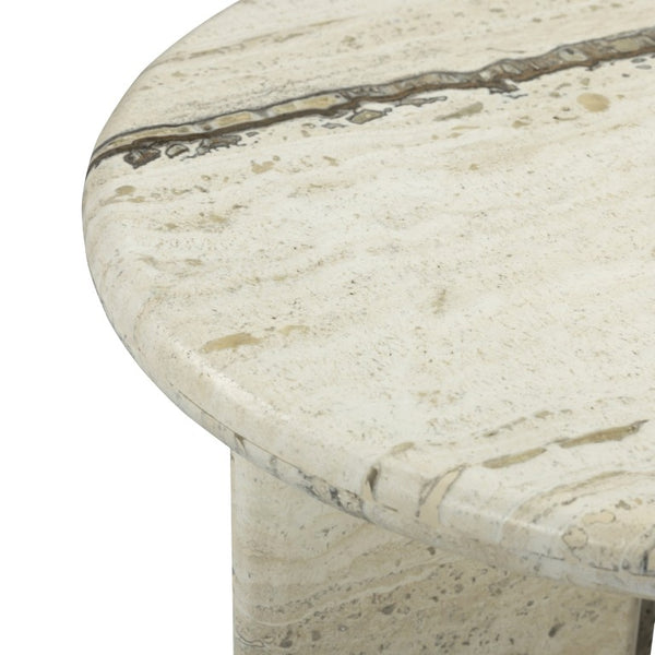 Safavieh Feliciandra Round Travertine Stone Side Table with Natural Veining for Modern Living Rooms SFV9770A-2BX
