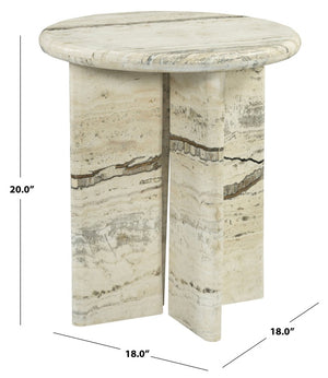 Safavieh Feliciandra Round Travertine Stone Side Table with Natural Veining for Modern Living Rooms SFV9770A-2BX