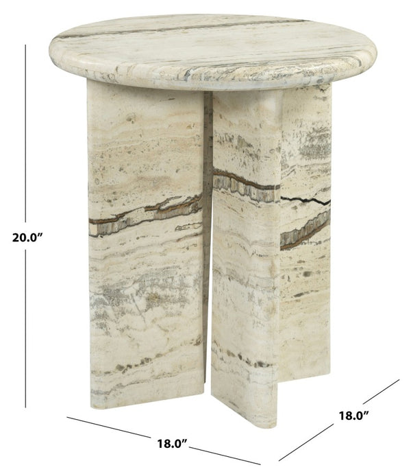 Safavieh Feliciandra Round Travertine Stone Side Table with Natural Veining for Modern Living Rooms SFV9770A-2BX