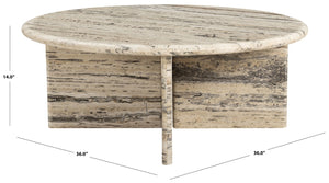 Safavieh Feliciandra Genuine Travertine Round Coffee Table with Natural Veining for Living Rooms SFV9771A-2BX