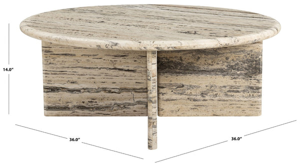 Safavieh Feliciandra Genuine Travertine Round Coffee Table with Natural Veining for Living Rooms SFV9771A-2BX