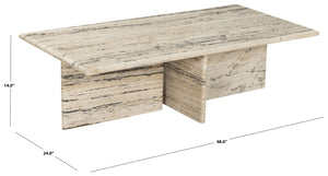 Safavieh Feliciandra Genuine Travertine Rectangular Coffee Table with Natural Stone Veining SFV9772A-2BX