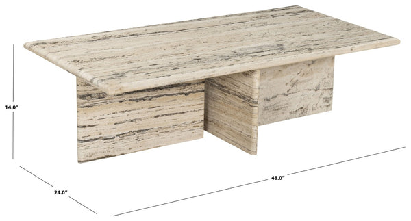 Safavieh Feliciandra Genuine Travertine Rectangular Coffee Table with Natural Stone Veining SFV9772A-2BX
