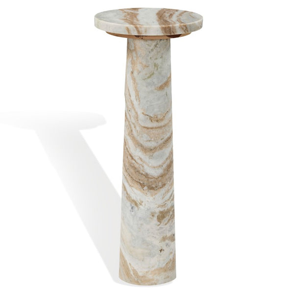 Safavieh Doxander Genuine Marble Top Tall Drink Table with Slim Metal Base for Small Spaces White SFV9773B