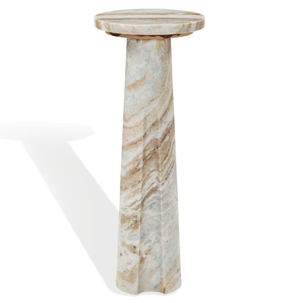 Safavieh Doxander Genuine Marble Top Tall Drink Table with Slim Metal Base for Small Spaces White SFV9773B