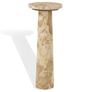 Safavieh Doxander Genuine Marble Top Tall Drink Table with Slim Metal Base for Small Spaces Beige SFV9773C