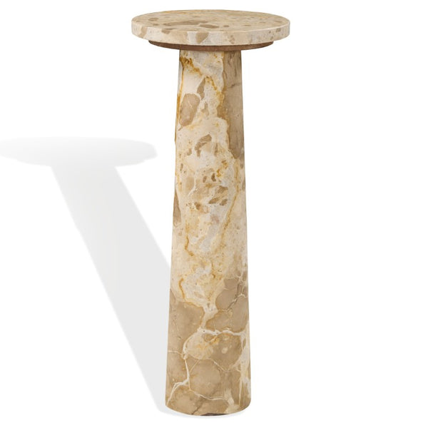 Safavieh Doxander Genuine Marble Top Tall Drink Table with Slim Metal Base for Small Spaces Beige SFV9773C