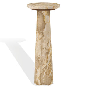 Safavieh Doxander Genuine Marble Top Tall Drink Table with Slim Metal Base for Small Spaces Beige SFV9773C