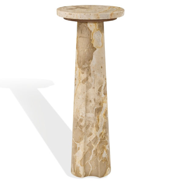 Safavieh Doxander Genuine Marble Top Tall Drink Table with Slim Metal Base for Small Spaces Beige SFV9773C