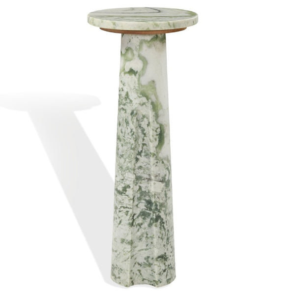 Safavieh Doxander Genuine Marble Top Tall Drink Table with Slim Metal Base for Small Spaces Green SFV9773D
