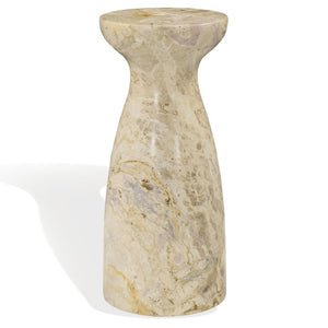 Safavieh Klaradelle Polished Marble Round Accent Table Sculptural Pedestal for Living Spaces Beige SFV9776C