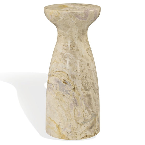 Safavieh Klaradelle Polished Marble Round Accent Table Sculptural Pedestal for Living Spaces Beige SFV9776C