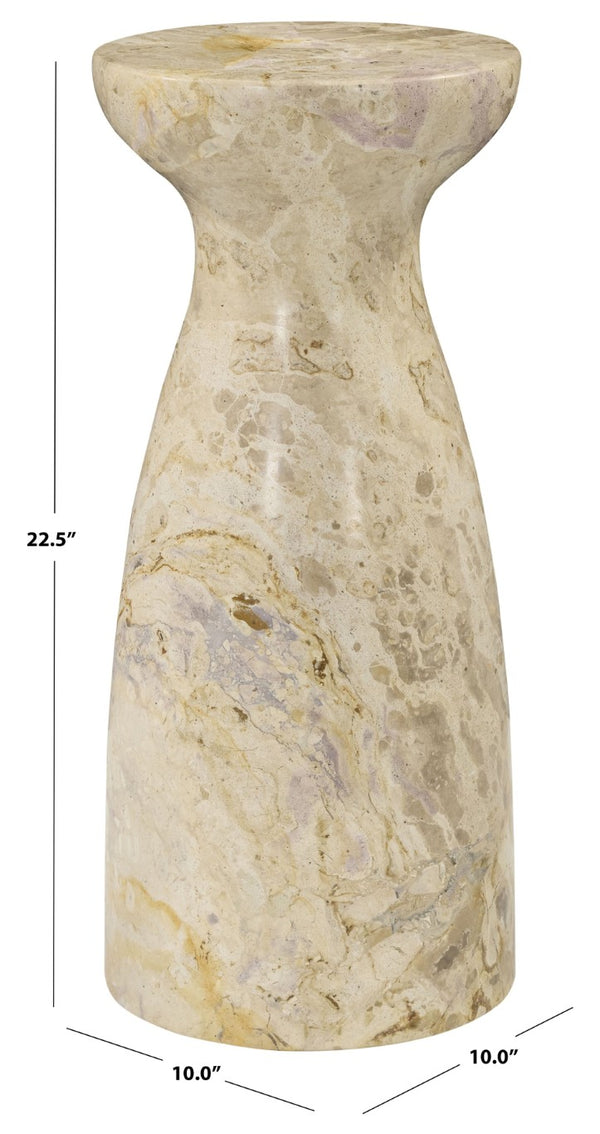 Safavieh Klaradelle Polished Marble Round Accent Table Sculptural Pedestal for Living Spaces Beige SFV9776C