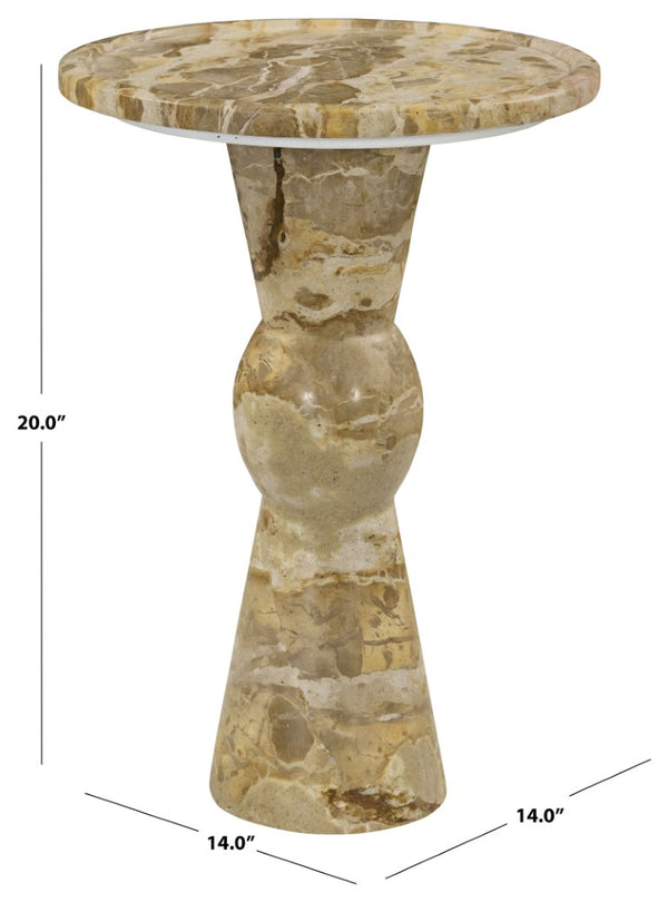 Safavieh Zuria Genuine Marble Round Accent Table with Natural Veining for Living or Bedroom Beige SFV9777A-2BX
