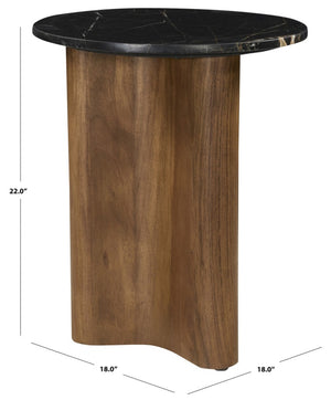 Safavieh Taralily Genuine Marble Round Side Table with Matte Black Legs for Modern Living Spaces SFV9779A-2BX