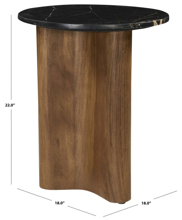 Safavieh Taralily Genuine Marble Round Side Table with Matte Black Legs for Modern Living Spaces SFV9779A-2BX
