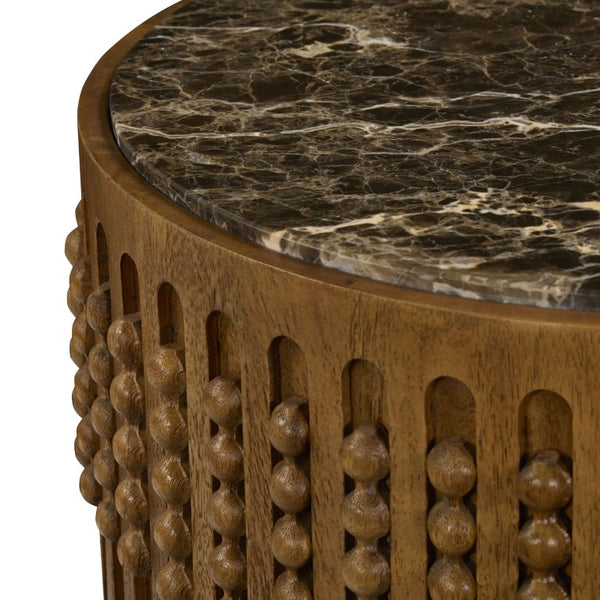 Safavieh Wesslyn Genuine Marble Top Accent Table with Carved Walnut Wood Base for Living Rooms SFV9780A