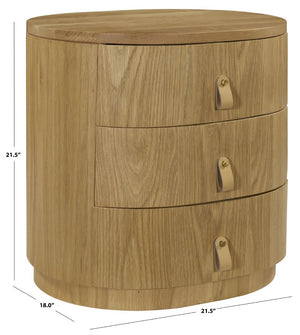 Safavieh Laurabella Natural Wood 3 Drawer Nightstand Compact Bedside Storage with Metal Accents SFV9783A