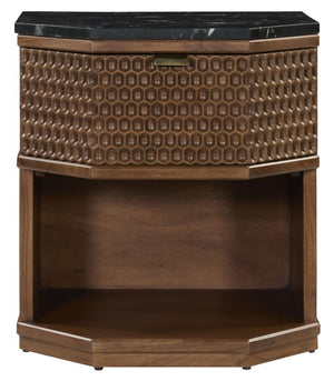 Safavieh Stellamaria Genuine Marble Top Nightstand with Walnut Wood and Matte Black Metal Base SFV9784A