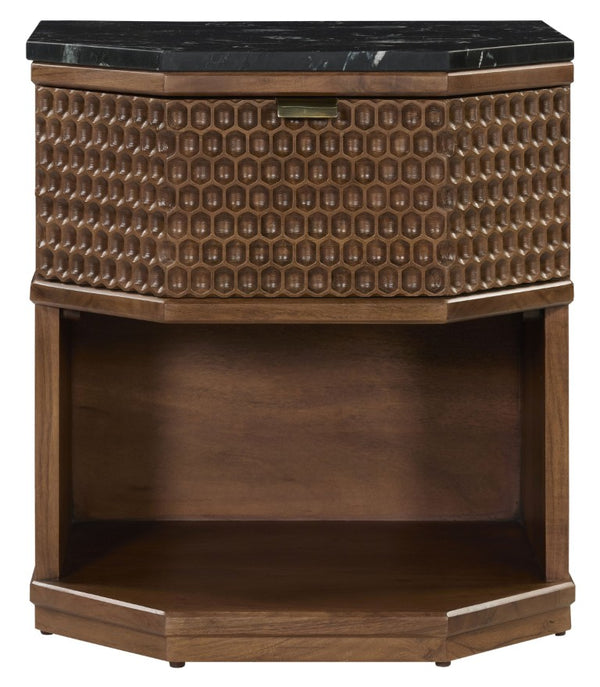 Safavieh Stellamaria Genuine Marble Top Nightstand with Walnut Wood and Matte Black Metal Base SFV9784A