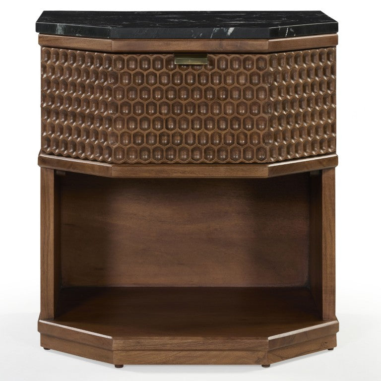 Safavieh Stellamaria Genuine Marble Top Nightstand with Walnut Wood and Matte Black Metal Base SFV9784A