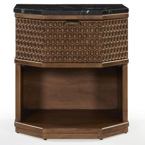 Safavieh Stellamaria Genuine Marble Top Nightstand with Walnut Wood and Matte Black Metal Base SFV9784A