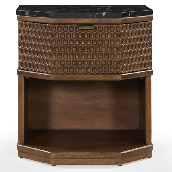 Safavieh Stellamaria Genuine Marble Top Nightstand with Walnut Wood and Matte Black Metal Base SFV9784A